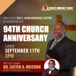 94th Church Anniversary @ FIRST MOUNT ZION MISSIONARY BAPTIST CHURCH